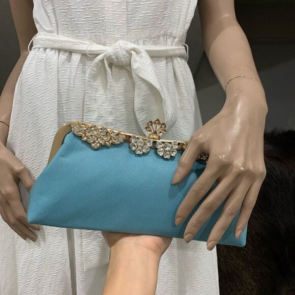 Handmade Genuine Leather Rhinestone Push lock Clutch/Evening bag - Picture 10 of 13